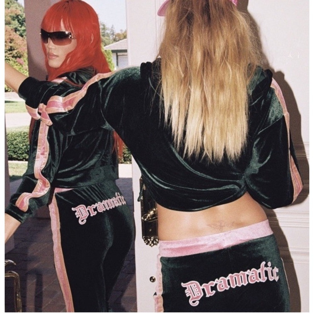 Princess Polly Don't Be Dramatic Y2K Velour Cropped Hoodie Track Pants Sz 4